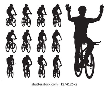 Set of cyclist's silhouettes in the bicycle race. Sport illustration.