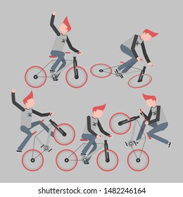 A set of cyclists in a stylized style