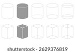 Set of cylinder and box geometric shapes. Vector Illustration.