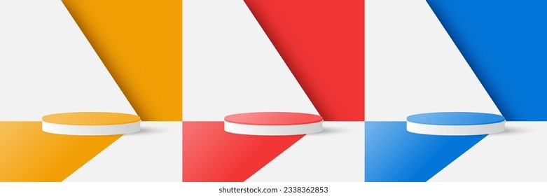 Set of cylinder pedestal podium display, Empty room background. Abstract modern vector rendering 3d shape for products display presentation. Minimal wall scene, Studio room.