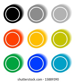 Set of cylindrical buttons in nine color variations.