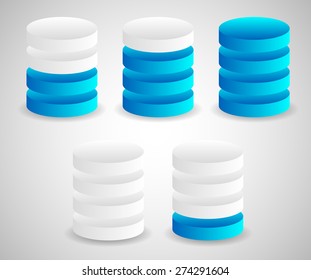 Set of cylindrical shapes as progress, level or step indicators.