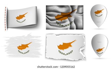 set of cyprus flags collection isolated on white
