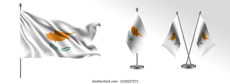 Set of Cyprus waving flag on isolated background vector illustration. 3 Cypriot wavy realistic flag as a patriotic symbol