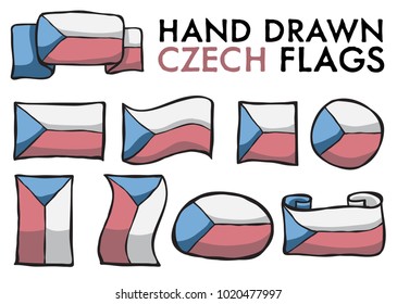 Set of Czech Hand Drawn / Doodled  National Flags. High-Quality Vector Illustration. Grouped, Ready To Use!