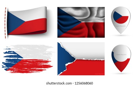 set of Czech Republic flags collection isolated on white