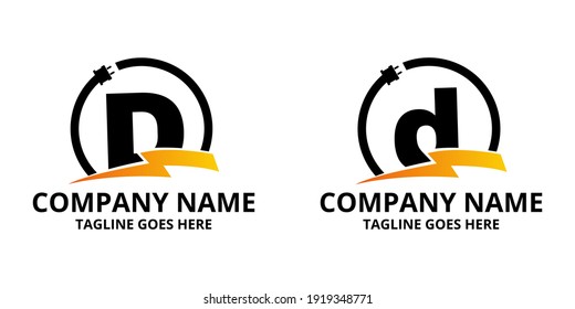 Set D Flash initial letter Logo Icon Template. Illustration vector graphic. Design concept Electrical Bolt and electric plugs With letter symbol. Perfect for corporate, more technology brand identity