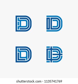 Set D letter logo labyrinth design vector