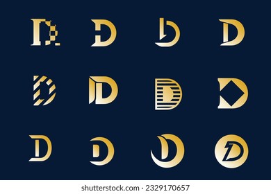 Set of D Logo gold simple modern logo collection with creative concept icon, premium vector isolated