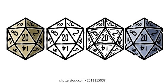 Set of D20 Dice. DND board Game. Tabletop fantasy icosahedron collection with 20 side