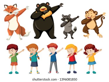 Set of dabbing people and animals  illustration