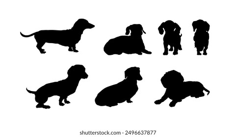 Conjunto de siluetas de perro salchicha	- ILUSTRACIÓN VECTORIAL 