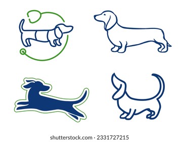 Set of dachshund vector drawings as logo or dog symbol design, for vet, pet shop, includes line art illustration