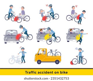 A set of dad in a bicycle accident.It's vector art so easy to edit.