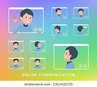 A set of dad communicating online.It's vector art so easy to edit.