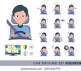 A set of dad driving a car(driving seat).It's vector art so easy to edit.