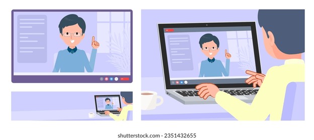 A set of dad having a video chat. It's vector art so easy to edit.