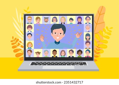 Un grupo de papá presentando en línea. Es arte vectorial tan fácil de editar.