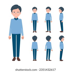A set of dad standing.Front, side and back angles.It's vector art so easy to edit.