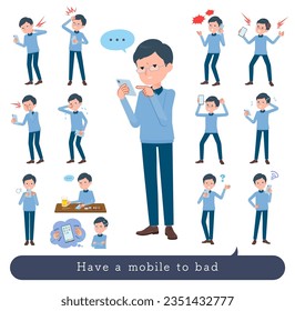 A set of dad to Unhappy using a smartphone.It's vector art so easy to edit.