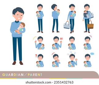 A set of dad who are guardian of baby.It's vector art so easy to edit.