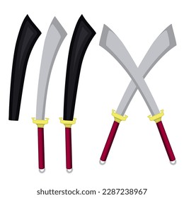 Set Dadao swords vector illustration. Traditional Chinese blade weapon
