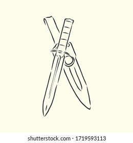 set dagger estilo doodle esbozar ilustración de vector dibujado a mano. ilustración de dibujo vectorial dagger