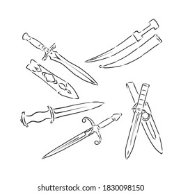 set dagger doodle style sketch ilustración dibujado a mano vector, dagger, vector sketch ilustración