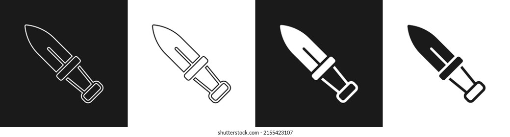 Set Dagger icon isolated on black and white background. Knife icon. Sword with sharp blade.  Vector
