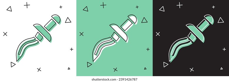 Set Dagger icon isolated on white and green, black background. Knife icon. Sword with sharp blade.  Vector