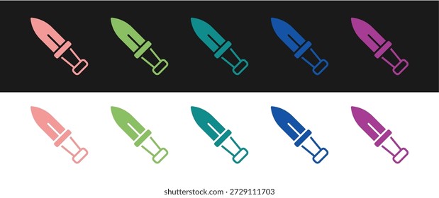 Definir ícone Dagger isolado no fundo preto e branco. Ícone de faca. Espada com lâmina afiada.  Vetor