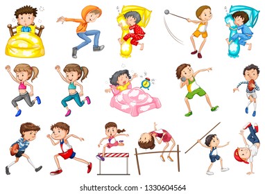 Set of daily activity kids illustration