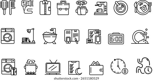 Set of Daily Essentials Icons for Home and Personal Organization