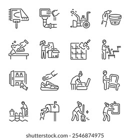 Set of Daily Household Activities Linear Icons 



