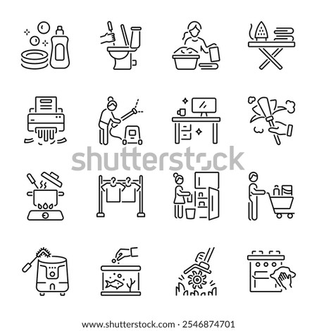 Set of Daily Housework Linear Icons 


