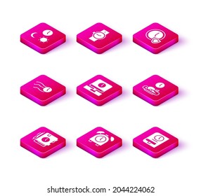 Establece el papel diario de la nota, reloj de alarma, tiempo vuela sobre el, tiempo del monitor, para libro, comida, reloj con escudo y icono de reloj de pulsera. Vector