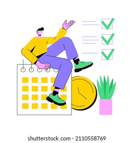 Set up daily schedule abstract concept vector illustration. Quarantine daily routine, schedule your day staying home, self-organization during pandemic, set up study calendar abstract metaphor.