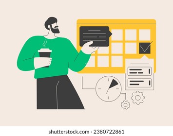 Set up daily schedule abstract concept vector illustration. Quarantine daily routine, schedule your day staying home, self-organization during pandemic, set up study calendar abstract metaphor.