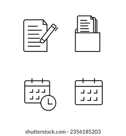 Set daily schedule icon, set written data icon, writing and note-taking icon for design elements and application user interface.