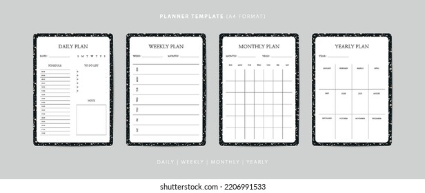 Set of daily, weekly, monthly, and yearly planner minimalist template with terrazzo pattern