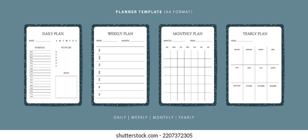 Set of daily, weekly, monthly, and yearly planner minimalist template with terrazzo pattern