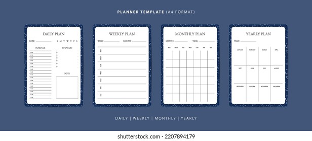 Set of daily, weekly, monthly, and yearly planner minimalist template with terrazzo pattern