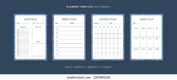 Set of daily, weekly, monthly, and yearly planner minimalist template with terrazzo pattern