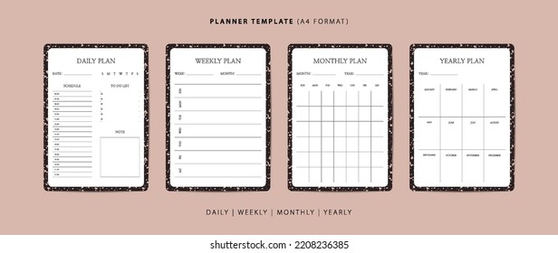 Set of daily, weekly, monthly, and yearly planner minimalist template with terrazzo pattern