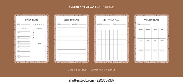 Set of daily, weekly, monthly, and yearly planner minimalist template with terrazzo pattern