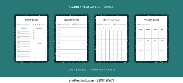 Set of daily, weekly, monthly, and yearly planner minimalist template with terrazzo pattern