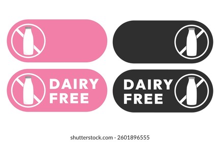 Set dairy free sign or Dairy free symbol vector isolated in flat style. Best Dairy free sign vector for product packaging design element. Dairy free symbol for packaging design element.