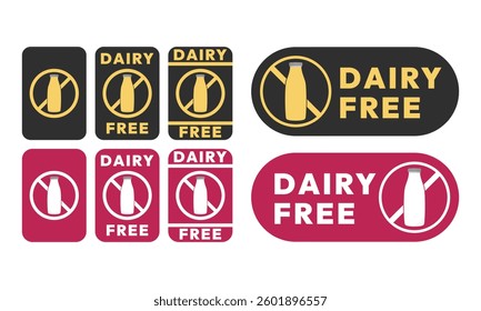 Set dairy free sign or Dairy free symbol vector isolated in flat style. Best Dairy free sign vector for product packaging design element. Dairy free symbol for packaging design element.