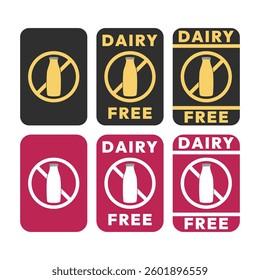 Set dairy free sign or Dairy free symbol vector isolated in flat style. Best Dairy free sign vector for product packaging design element. Dairy free symbol for packaging design element.