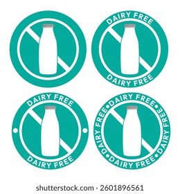 Set dairy free sign or Dairy free symbol vector isolated in flat style. Best Dairy free sign vector for product packaging design element. Dairy free symbol for packaging design element.